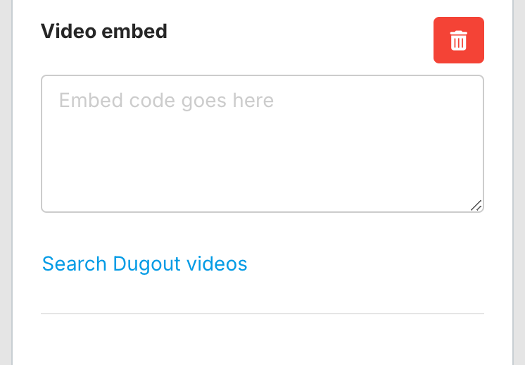 Video embed box in the Media panel after choosing Embed video: an empty