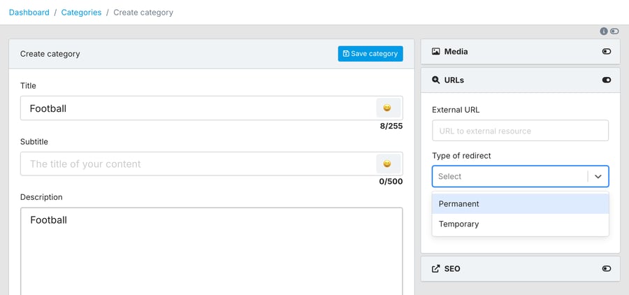 Category form with Title and Description 