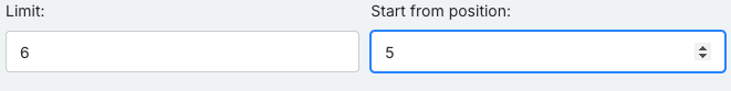 The Football Standings options with Limit set to 6 and Start from position set to 5.