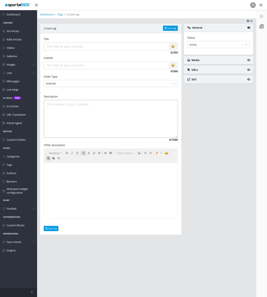 Create tag form