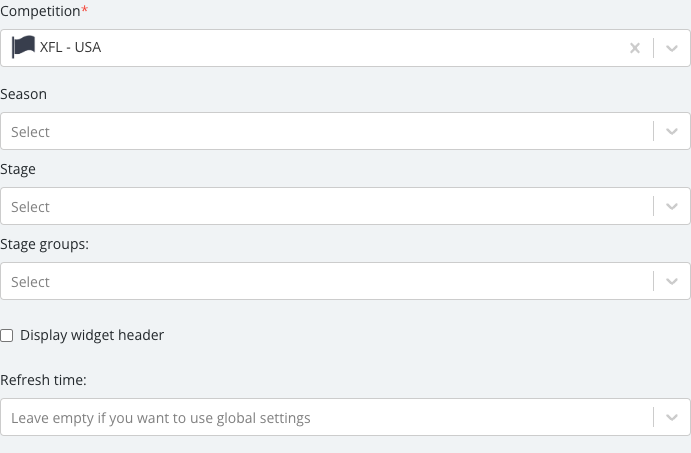 The Group Programme Standings options panel as it first opens.
