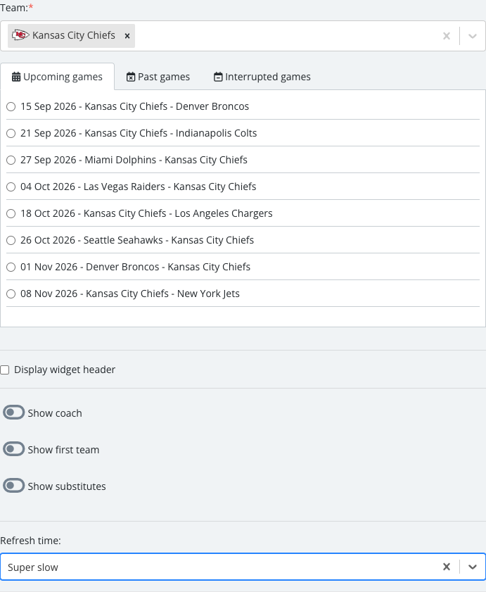 The Lineups options panel with its fields set.