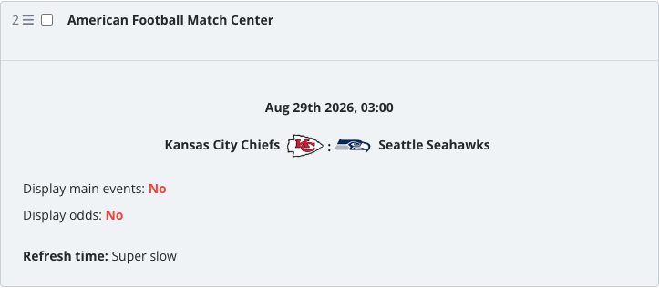 The saved Match Center widget block in the article body.