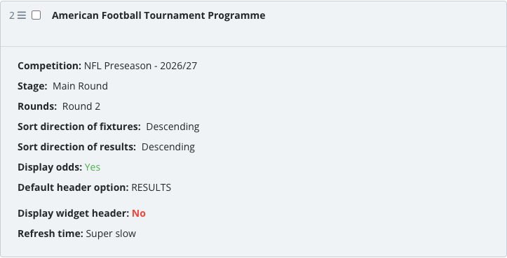 The saved Tournament Programme widget block in the article body.