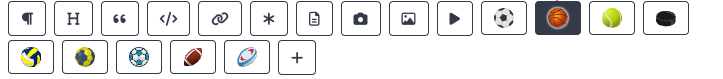 The icon row revealed by hovering a block, with the Basketball icon highlighted among the other sports available on this project.