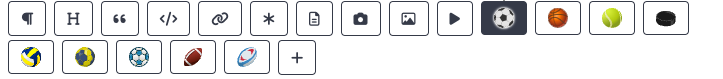 The icon row revealed by hovering a block, with the Football icon highlighted among the other sports available on this project.