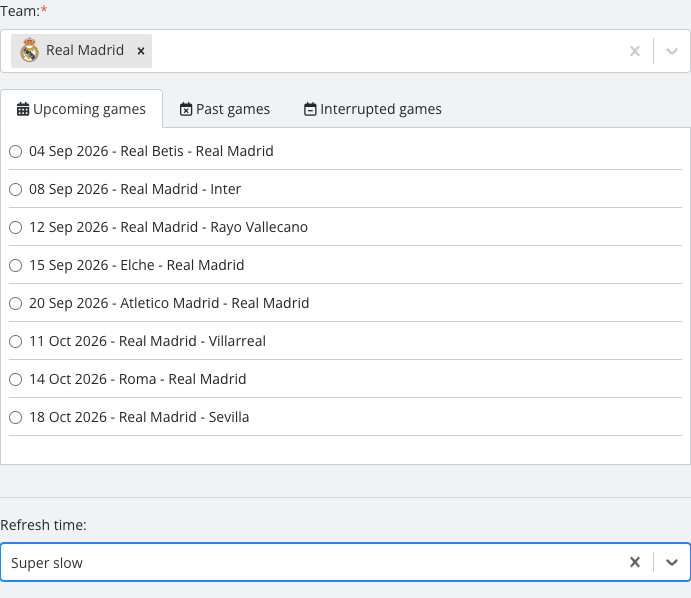 The Single Event Detailed options panel with its fields set.