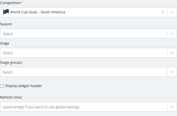The Group Programme Standings options panel as it first opens.