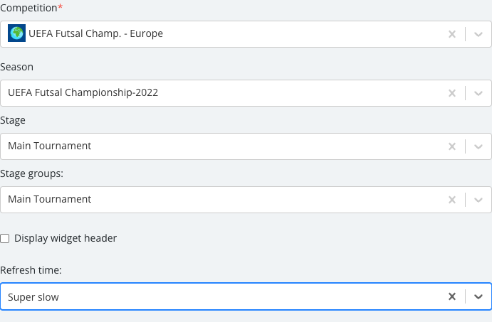 The Group Programme Standings options panel with its fields set.