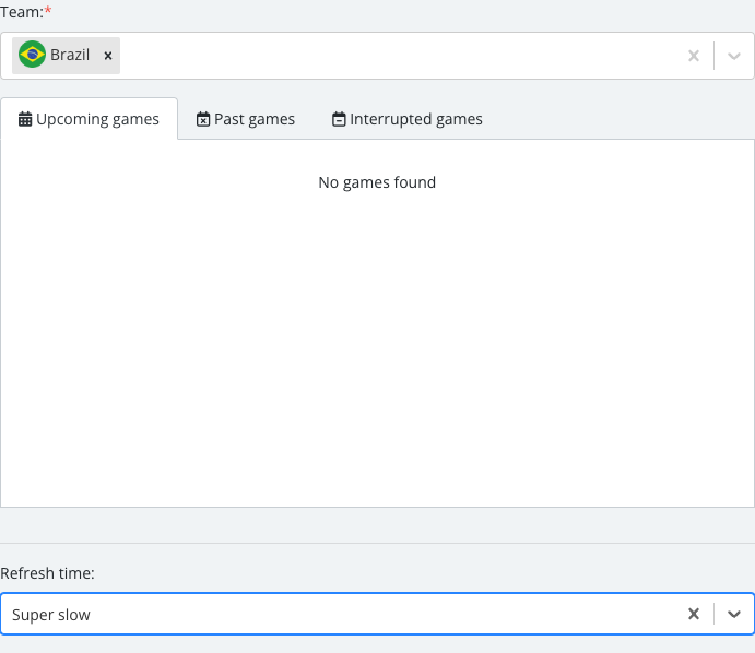The Match Center options panel with its fields set.