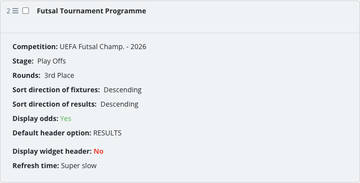 The saved Tournament Programme widget block in the article body.