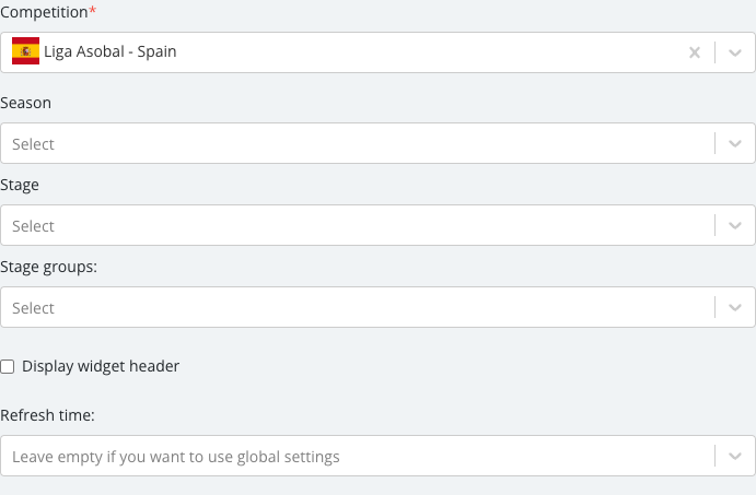 The Group Programme Standings options panel as it first opens.