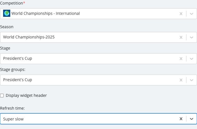 The Group Programme Standings options panel with its fields set.