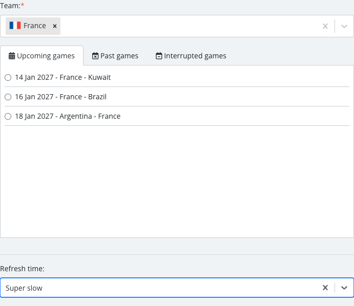 The Match Center options panel with its fields set.