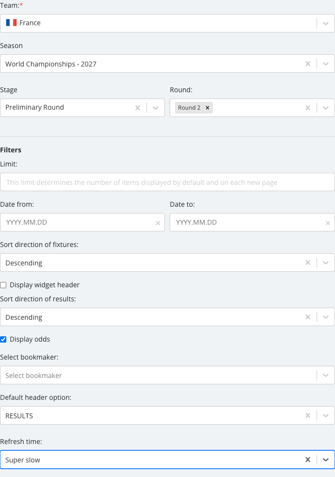 The Team Programme options panel with its fields set.