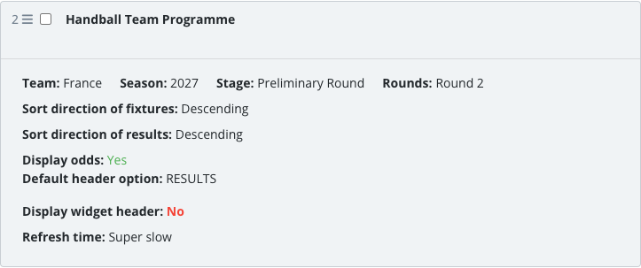 The saved Team Programme widget block in the article body.
