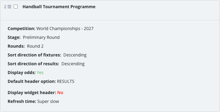 The saved Tournament Programme widget block in the article body.