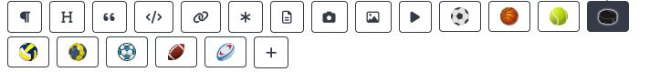 The icon row revealed by hovering a block, with the Ice Hockey icon highlighted among the other sports available on this project.