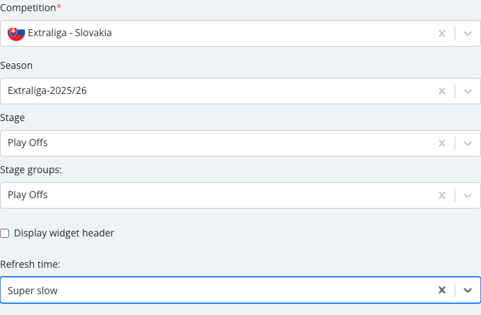 The Group Programme Standings options panel with its fields set.