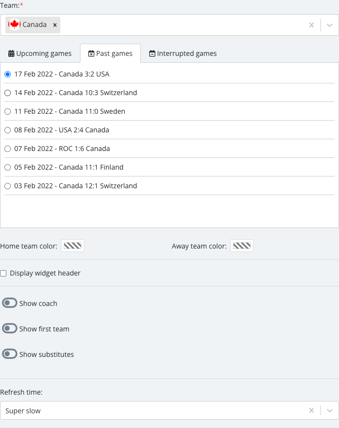 The match list revealed after selecting a team, with one specific Lineups match checked.