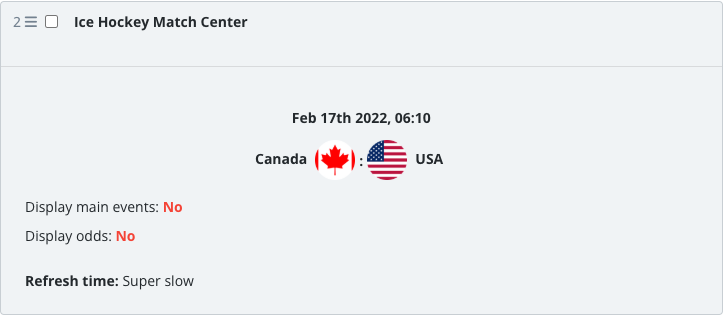 The saved Match Center widget block in the article body.