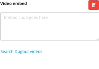 Media tab Video embed box with Search Dugout videos link