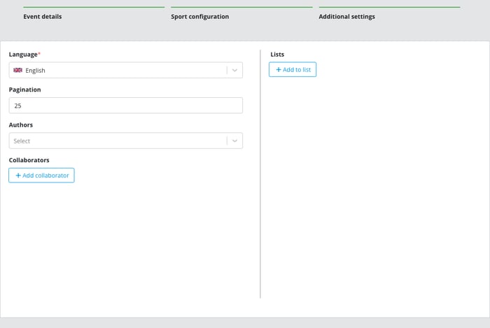 Live Blog Additional settings step: language, pagination, authors, collaborators and lists