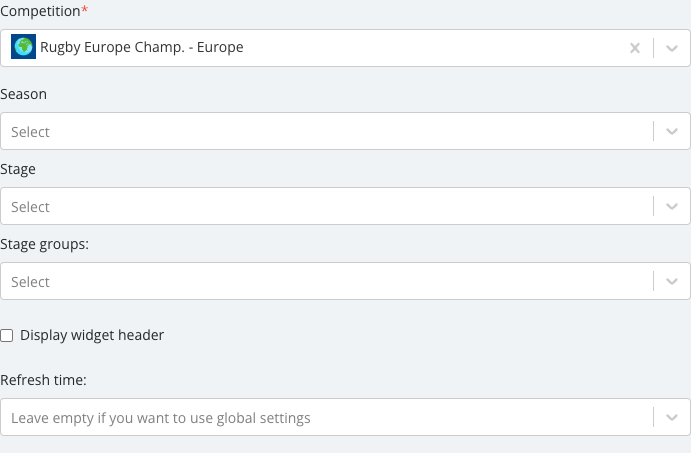 The Group Programme Standings options panel as it first opens.
