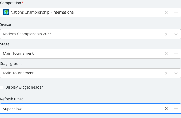 The Group Programme Standings options panel with its fields set.