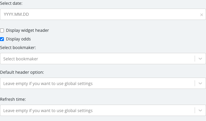 The Livescore options panel as it first opens.