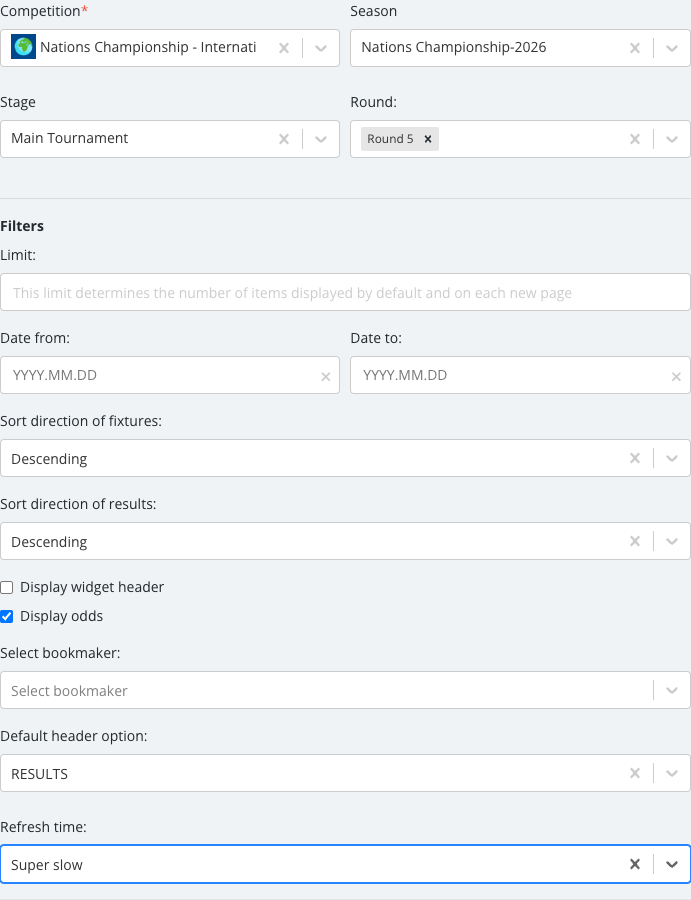 The Tournament Programme options panel with its fields set.