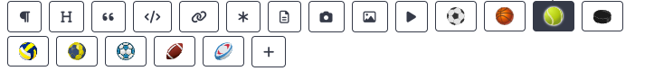 The icon row revealed by hovering a block, with the Tennis icon highlighted among the other sports available on this project.