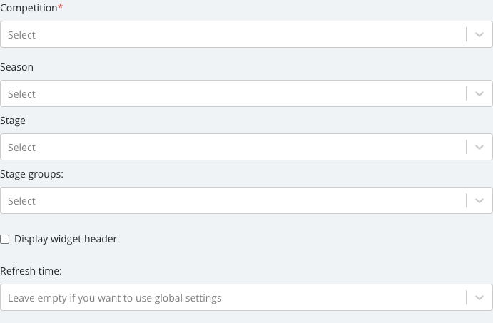 The Group Programme Standings options panel as it first opens.