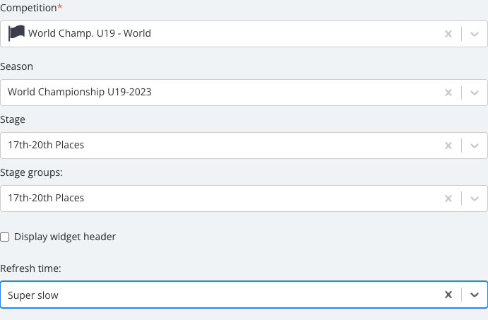 The Group Programme Standings options panel with its fields set.