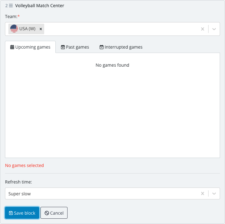 The saved Match Center widget block in the article body.
