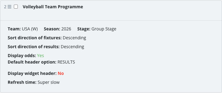 The saved Team Programme widget block in the article body.