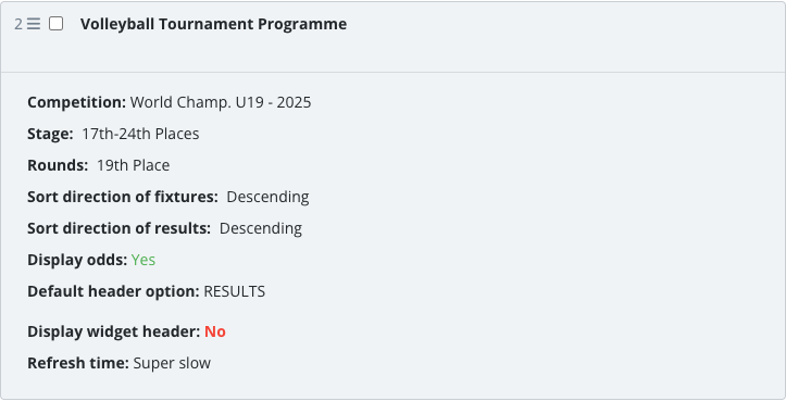 The saved Tournament Programme widget block in the article body.